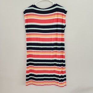 Kenar Coral, Navy, Blue, Striped Swim Coverup Beach Stretch Dress